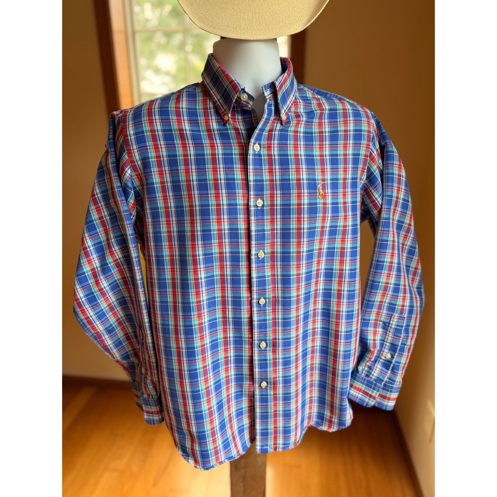 Polo Ralph Lauren Mens Classic Fit Performance Plaid Button Down Shirt Blue M